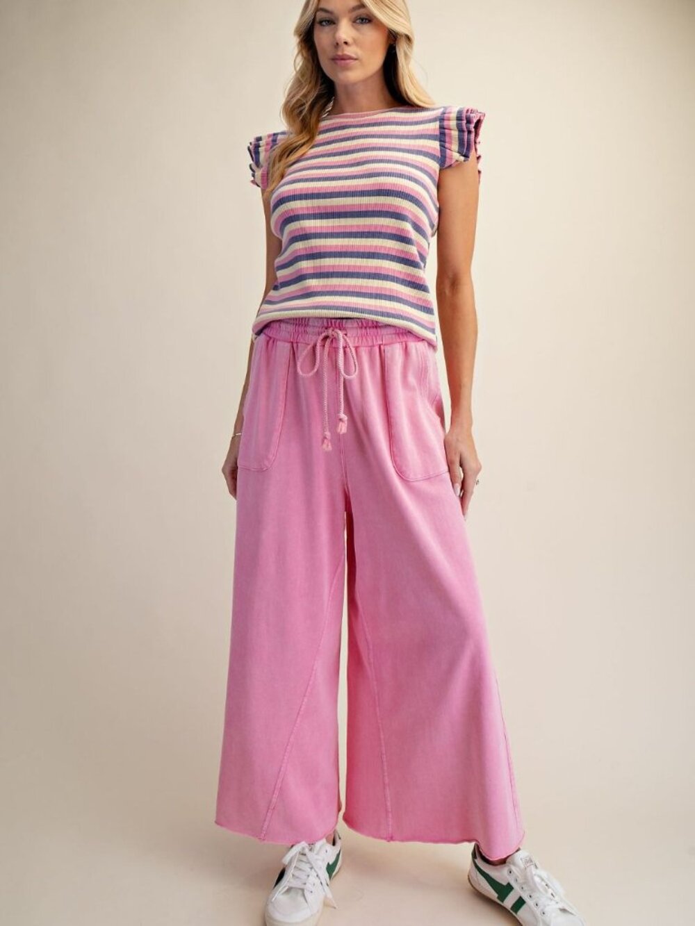 EASEL WASHED TERRY KNIT WIDE PANTS 100% COTTON